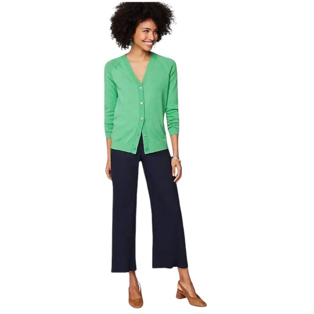J. Jill Cardigan Organic Cotton Green V-Neck Sweater Large - Picture 2 of 11